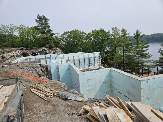 Stepped foundation climbing the lakeside grade