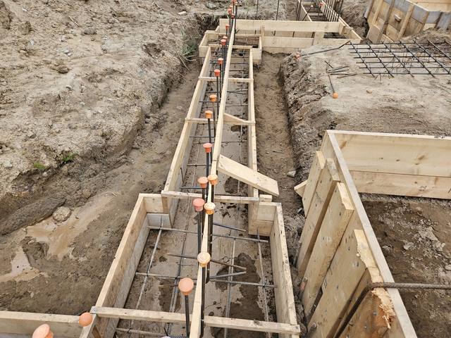 Rebar placed and tied through the form runs