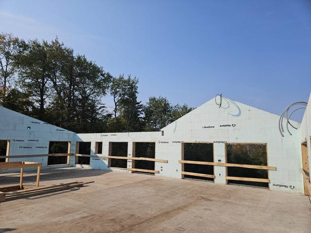 Gable-end ICF walls up, second-storey subfloor down