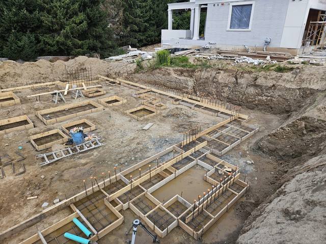 Long runs of strip footing, formed and squared