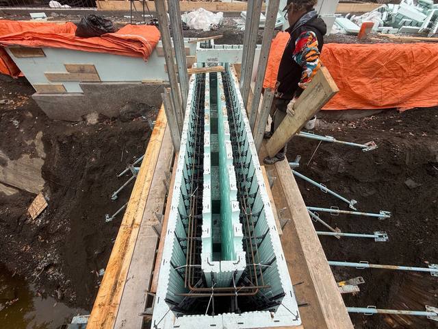 Port Carling — ICF frost wall stepping with the grade for the lakeside porch